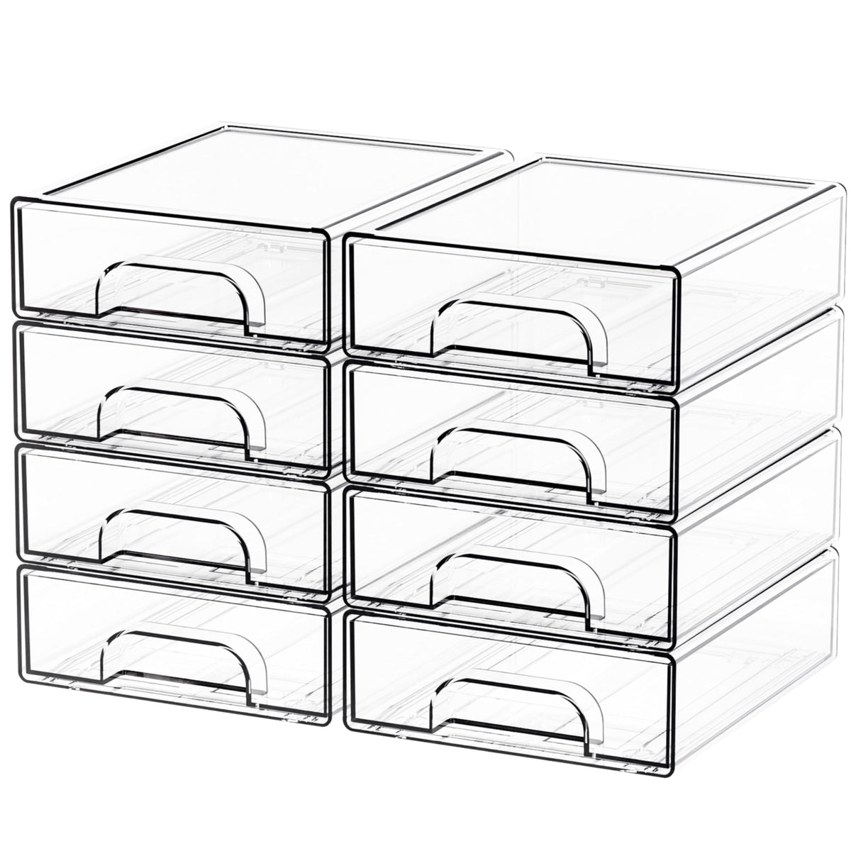 Yieach 4 Pack Clear Stackable Storage Drawers,4.4'' Tall Acrylic Drawer Containers for Organizing,Bathroom Organizers and Storage Bin Box,Plastic Makeup,Medicine Organizer Bins for Cabinet,Undersink