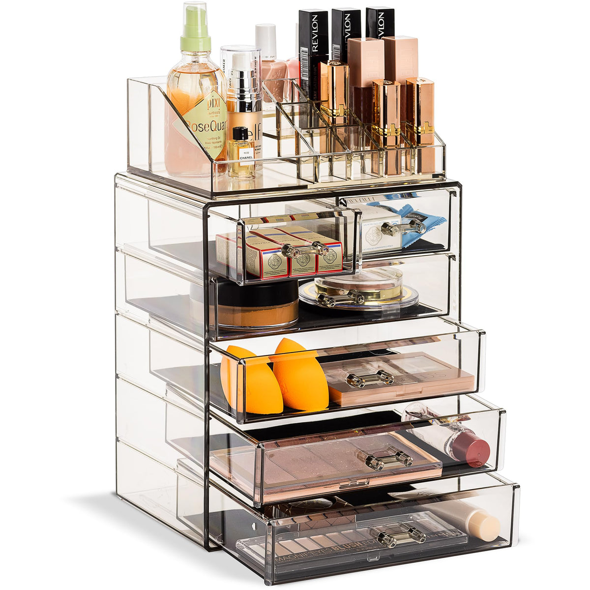 Sorbus Makeup Organizer, 7-Drawer Acrylic 2-Piece Set (Clear)