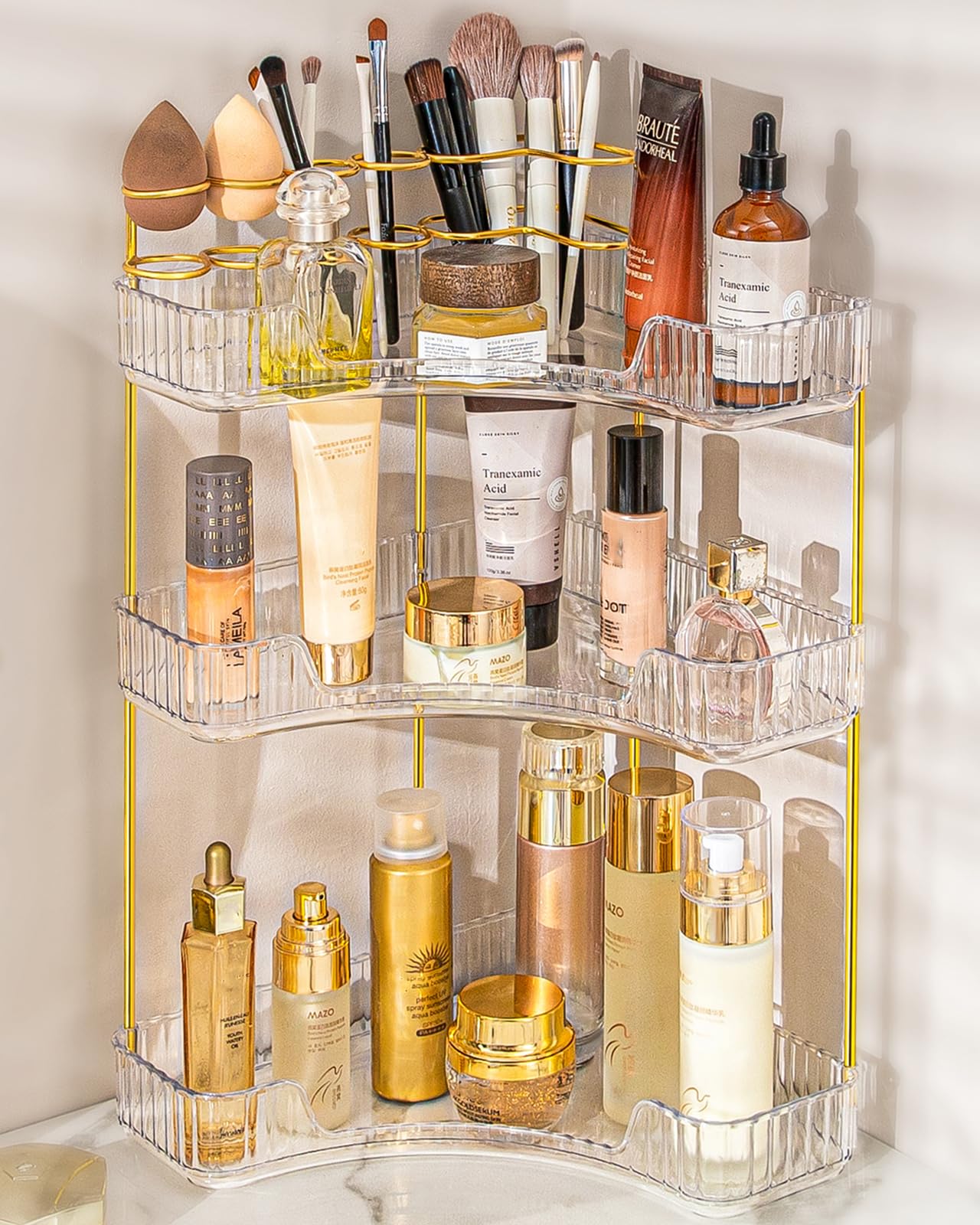 Makeup Organizer 3 Tier Bathroom Counter Organizer with Makeup Brush Holder