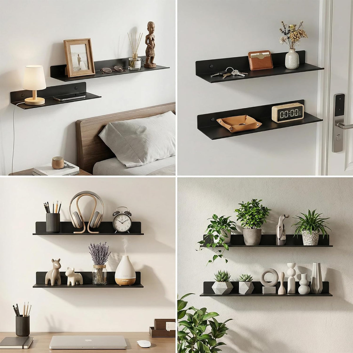 Z metnal Bathroom Shelf, Floating Shelves, Metal Display Wall Shelf, Aluminum, Wall Mounted, Matt Black,16 inch, 2 Pack