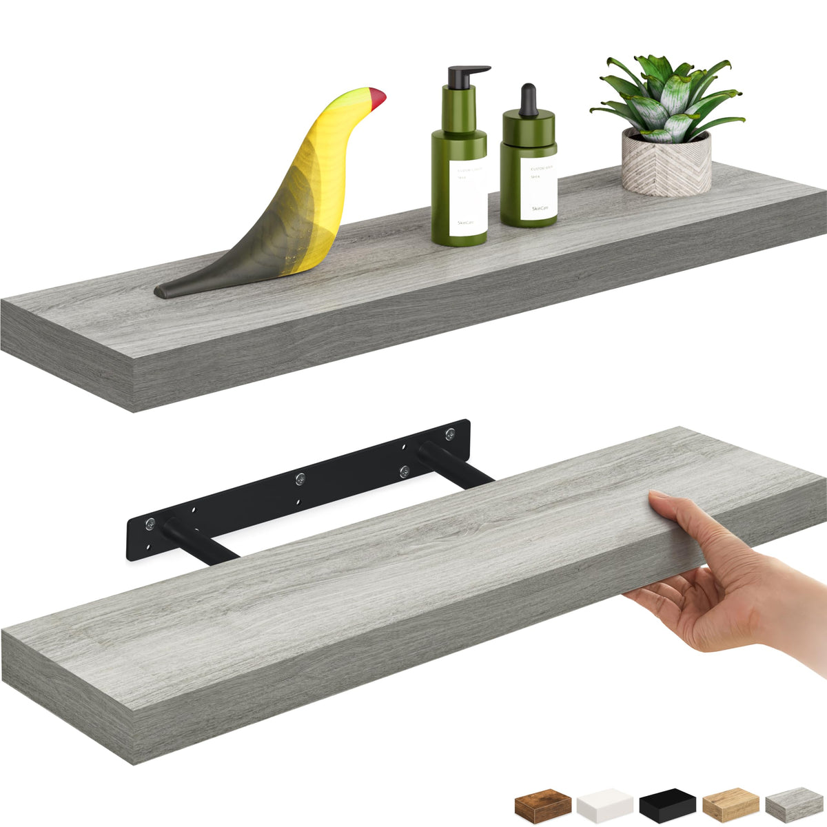 Ballucci Floating Shelves, 55" Wood Wall Shelf Set of 2, with Invisible Brackets for Bathroom, Living Room, Bedroom, Kitchen, Nursery, 6" Deep, White