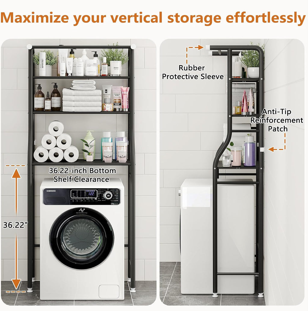 UDEAR 3-Tier Over The Toilet Rack,with Hanging Rod,Tower Shelf,Black