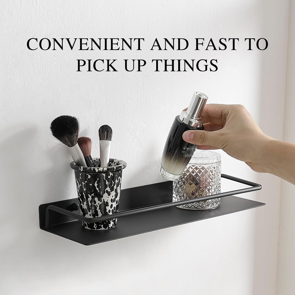 RFOUO 8 Inch Small Metal Wall Shelf with Guard Rail,Black,1 Pack