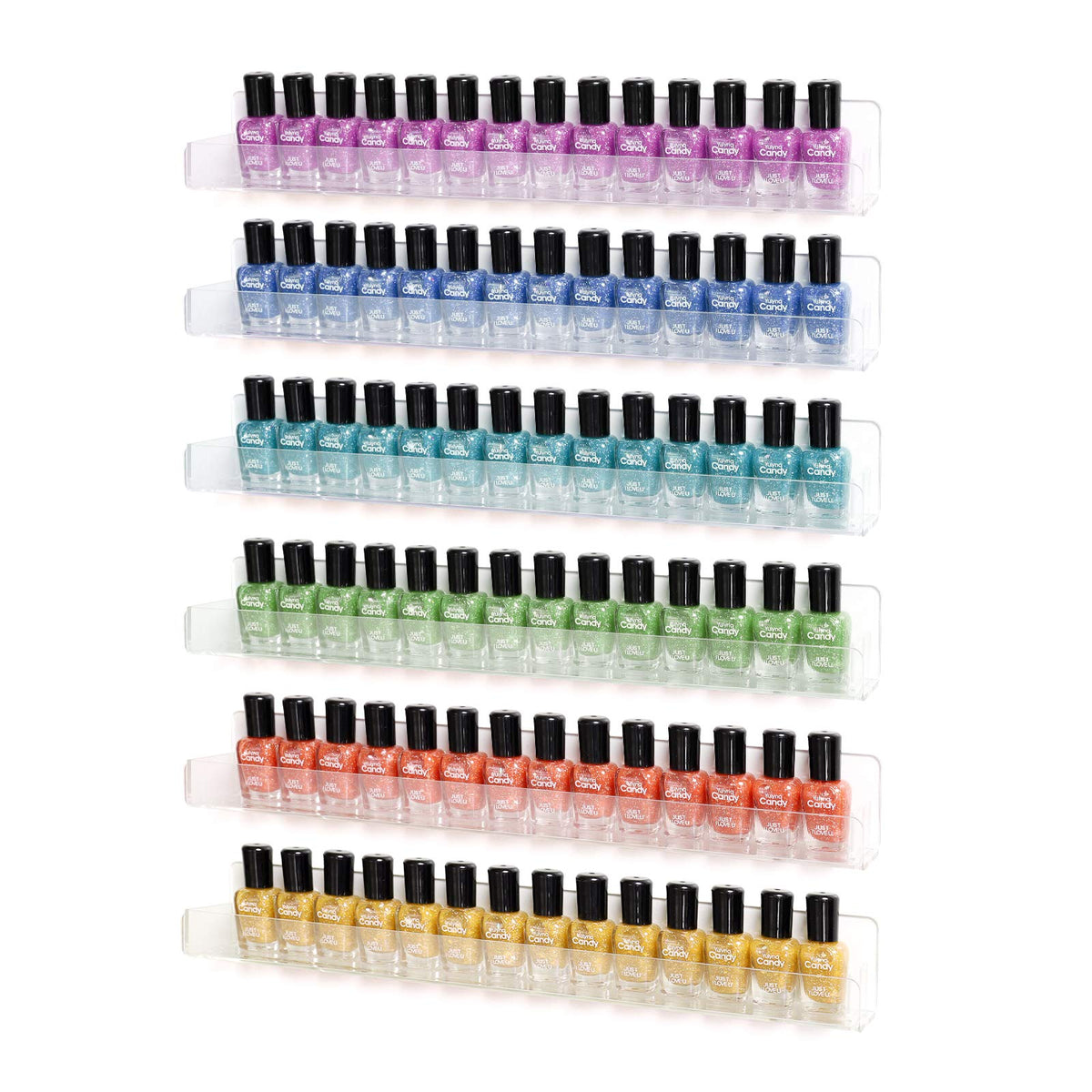 BTremary 15" Acrylic 6 Shelves Nail Polish Wall Mounted Holder Paint Organizer Storage Rack Clear Hanging Nail Polish Shelf Floating Wall Mount Nursery Bookshelves Vinyl Display Record Holder.