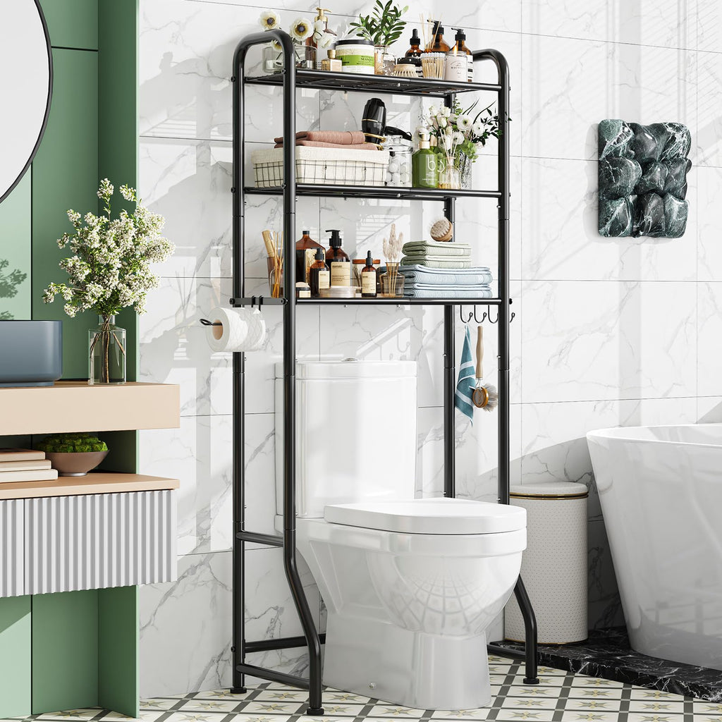 Simple Trending 3 Tier Over The Toilet Rack, Shelf Bathroom, Bathroom Stand Organizer Space Saver, Silver