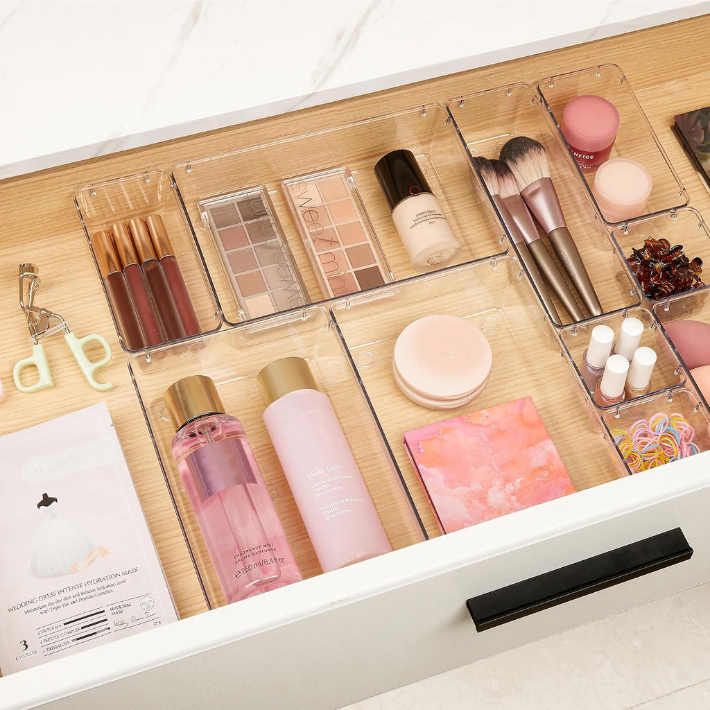 Vtopmart 10 Pack Clear Drawer Organizer Bins, 4 Sizes Makeup Storage Trays
