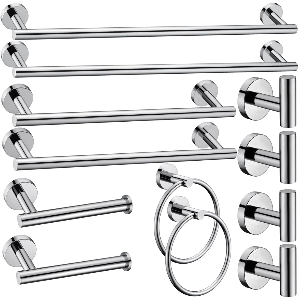 6 Pieces Brushed Nickel Bathroom Hardware Accessories Set Hand Towel Ring 16&23.6 inch Round Towel Bar Silver Toilet Paper Holder Towel Hooks 2 Pieces SUS 304 Stainless Steel,Heavy Duty,Wall Mounted