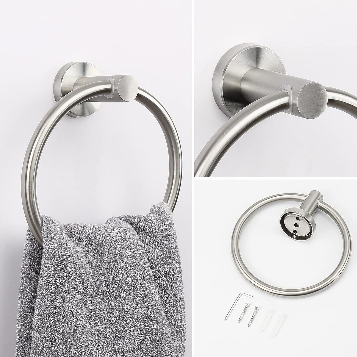 NearMoon 2 Pieces Bathroom Hardware Accessories, Towel Ring and Toilet Paper Holder- Stainless Steel Bath Towel Hanger and Hand Towel Holder, Wall Mounted (Brushed Nickel)