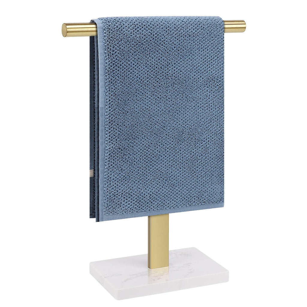 Hand Towel Holder, T-Shape Hand Towel Stand for Bathroom, Hand Towel Rack Bar Standing for Vanity Kitchen Countertop, 304 Stainless Steel (Marble Base, Brushed)