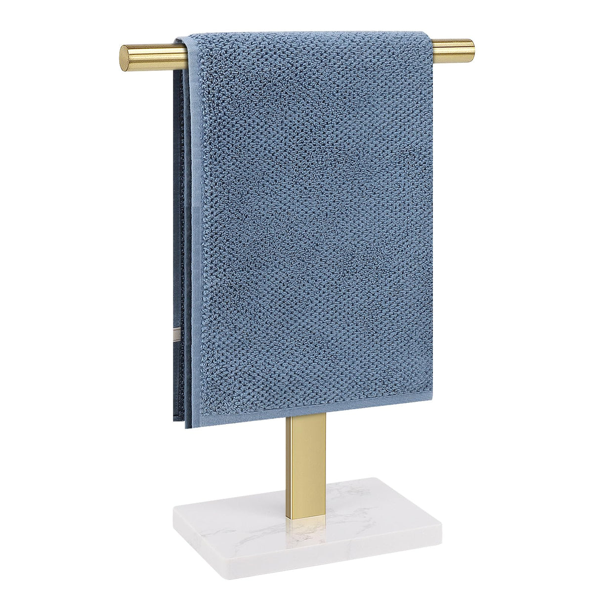 Hand Towel Holder, T-Shape Hand Towel Stand for Bathroom, Hand Towel Rack Bar Standing for Vanity Kitchen Countertop, 304 Stainless Steel (Marble Base, Brushed)