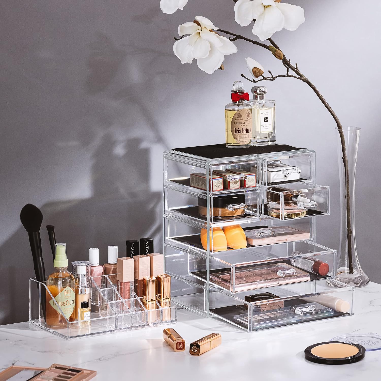 Sorbus Makeup Organizer, 7-Drawer Acrylic 2-Piece Set (Clear)