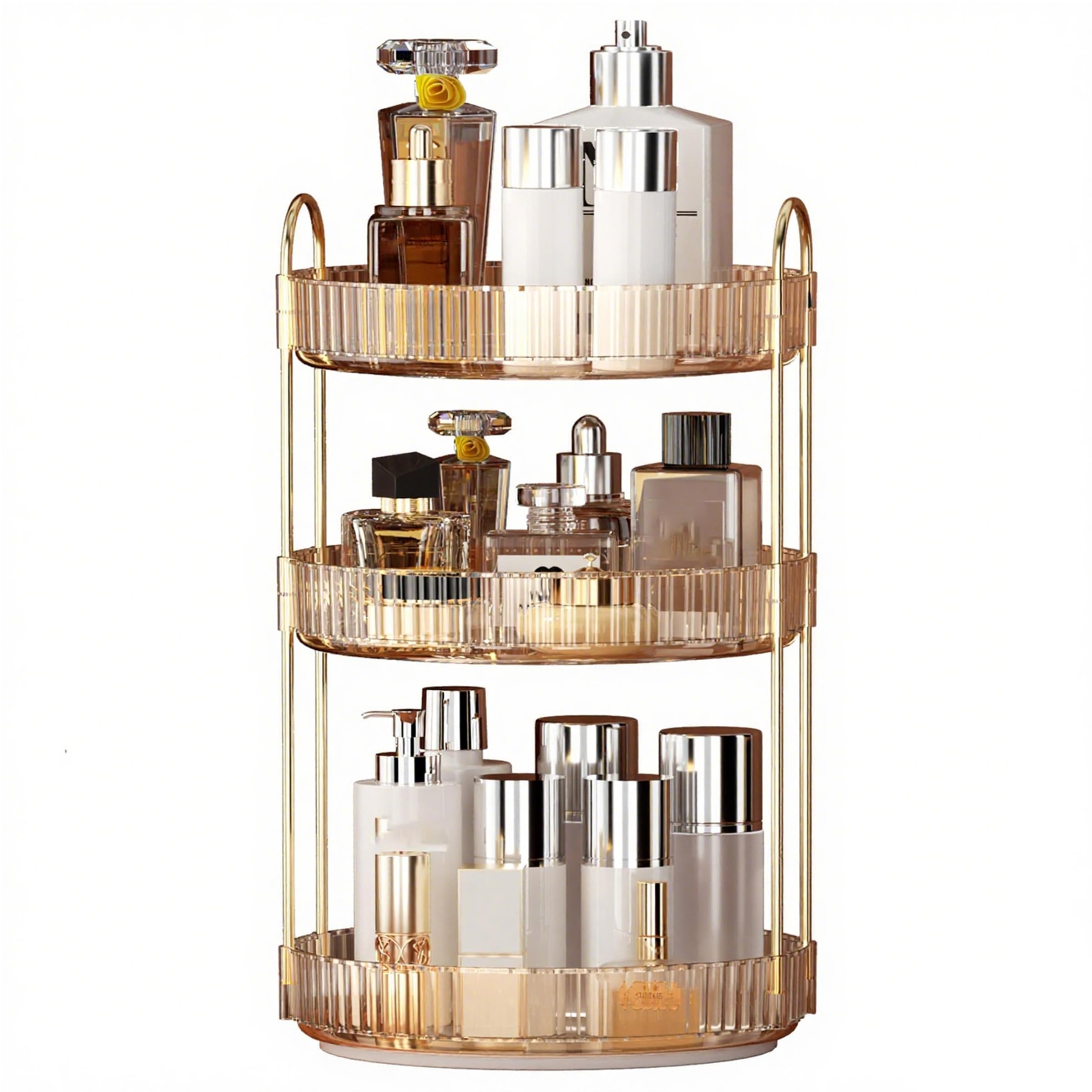 YCIA&DONE 360 Rotating Makeup Organizer and Storage for Vanity Countertop 3 Tiers, High Capacity Cosmetic Skincare Perfume Organizers for Dresser Bathroom Lazy Susan (Smoky Gray)