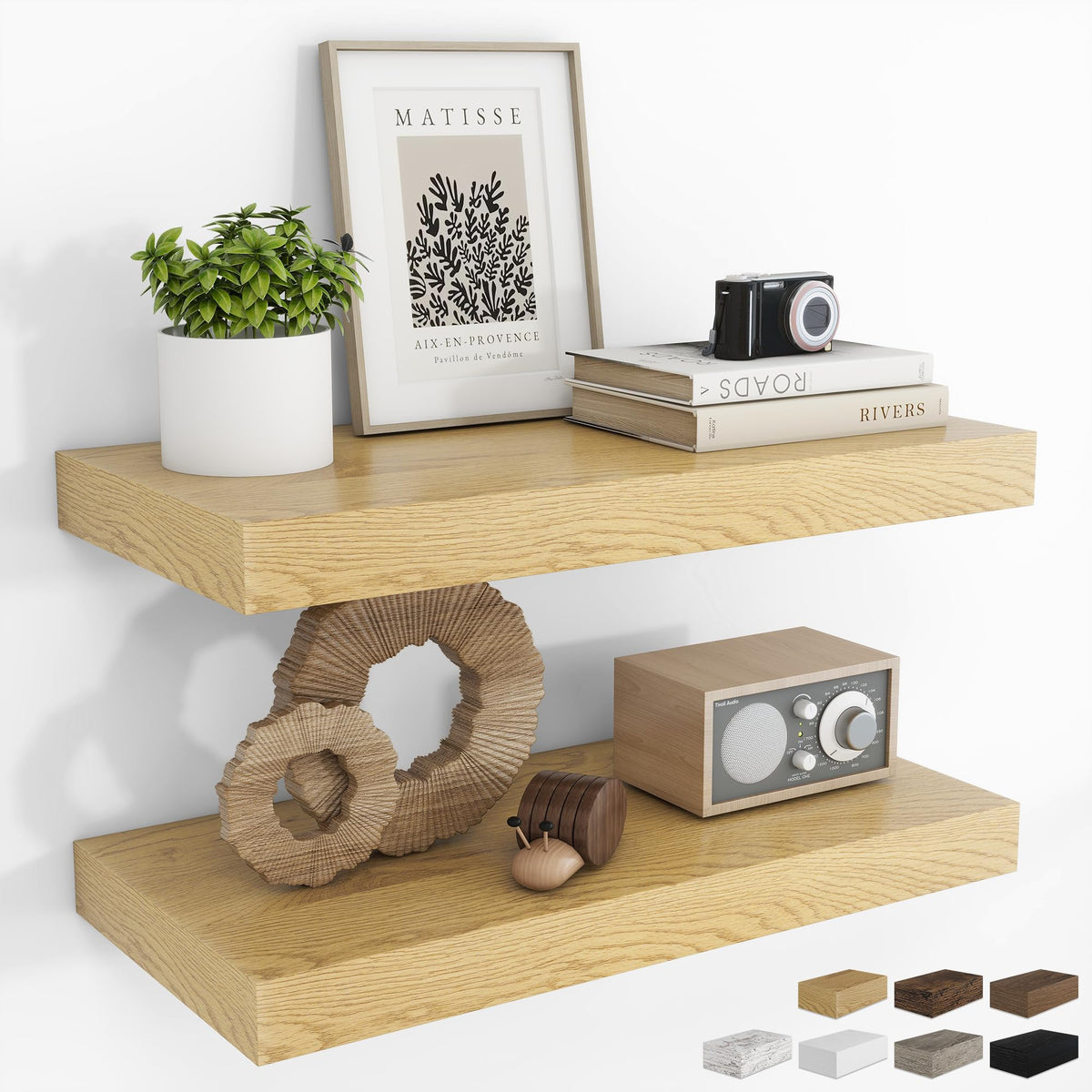RICHFOCUS 28Inch Floating Shelves for Wall 2 Pack Shelves for Bedroom|Kitchen|Bathroom|Laundry Room Rustic Wood Wall Mounted Shelf with Invisible Brackets for Books|Storage|Decor, Oak