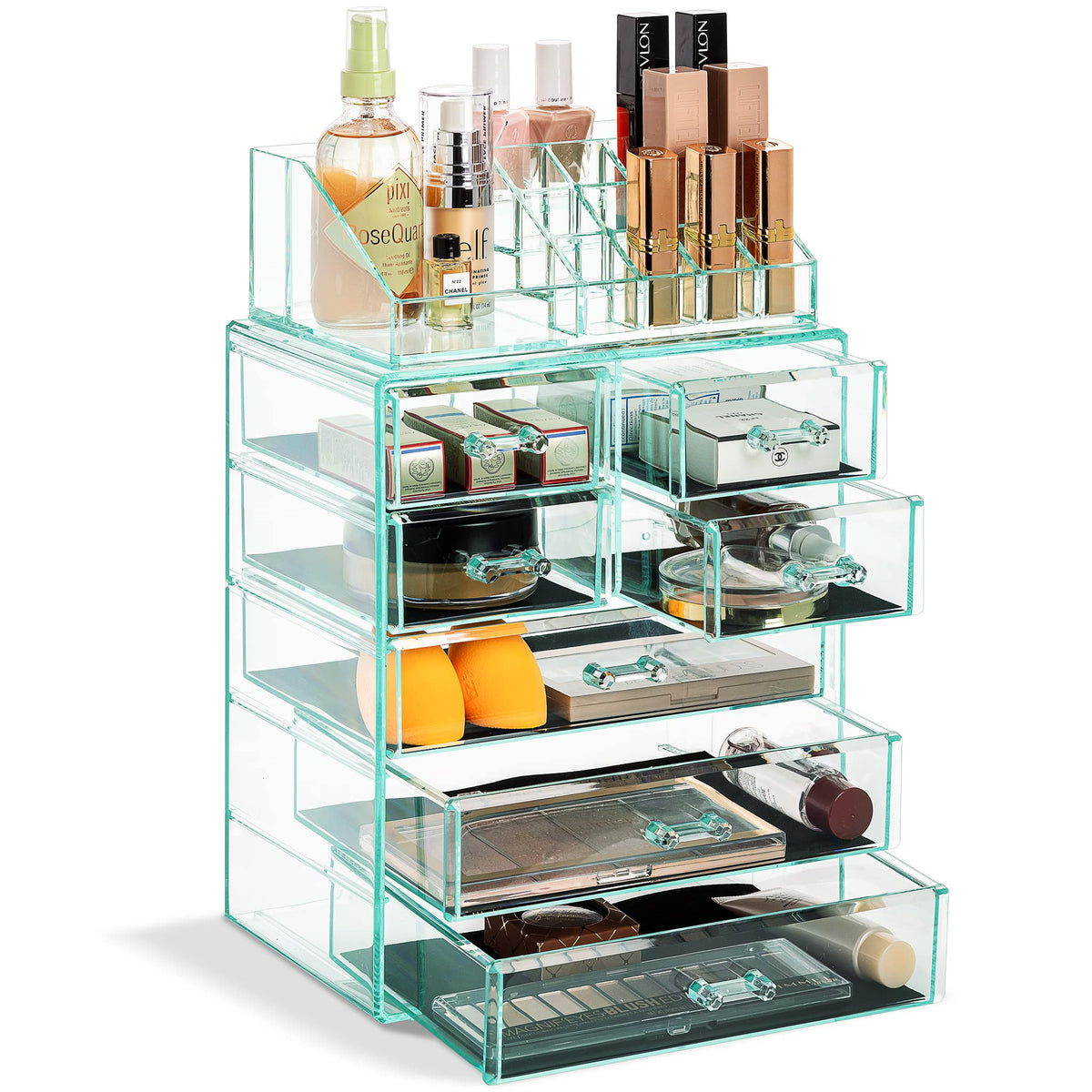 Sorbus Makeup Organizer, 7-Drawer Acrylic 2-Piece Set (Clear)