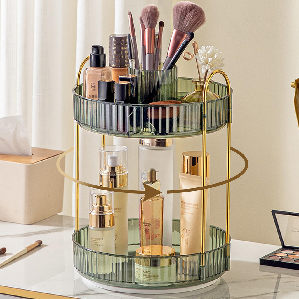 Aveniee 3-Tier 360° Rotating Makeup Organizer, Clear Spinning Perfume Cosmetic Storage for Vanity Countertop, Sturdy Metal Pole Skincare Holder Stand for Bathroom Dresser, White