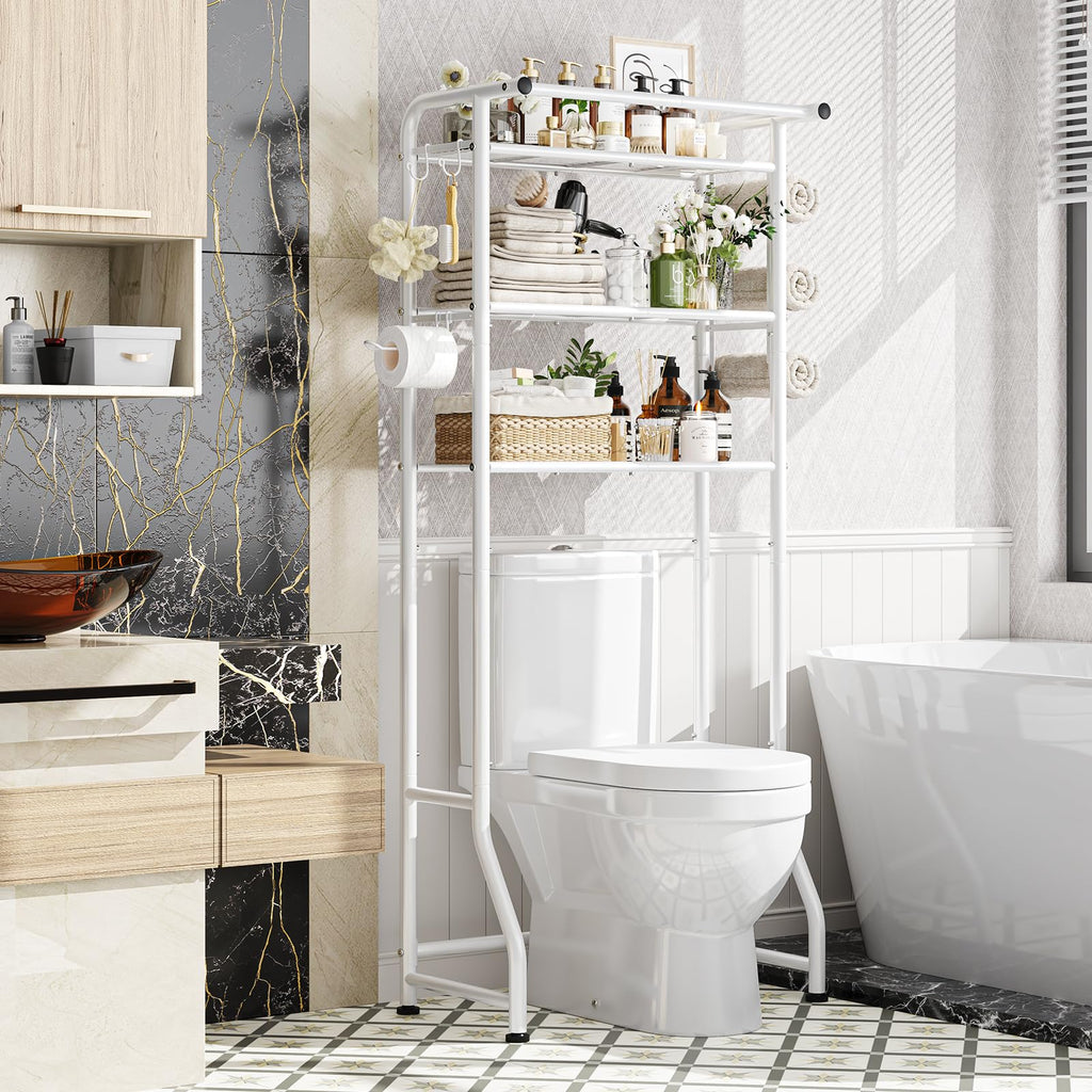 Simple Trending 3 Tier Over The Toilet Rack, Shelf Bathroom, Bathroom Stand Organizer Space Saver, Silver