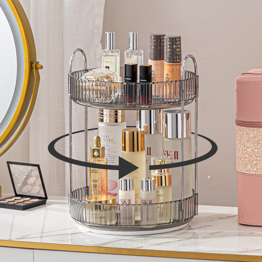 shuang qing Rotating Makeup Organizer for Vanity, Large Capacity Skincare Perfume Storage, Bathroom Counter Organizer, 360 Spinning Cosmetic Dresser Countertop Organizers (Clear, 3 Tier)