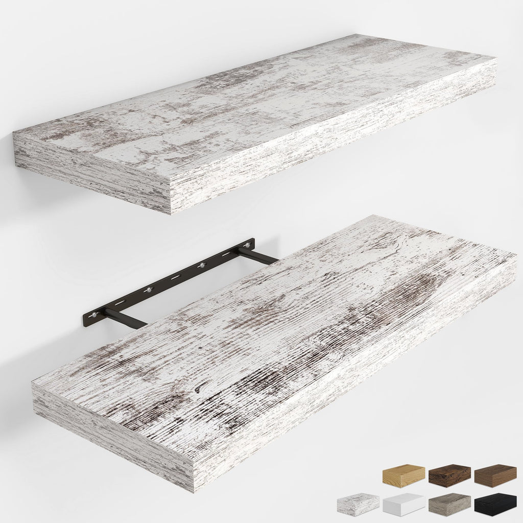 RICHFOCUS 28Inch Floating Shelves for Wall 2 Pack Shelves for Bedroom|Kitchen|Bathroom|Laundry Room Rustic Wood Wall Mounted Shelf with Invisible Brackets for Books|Storage|Decor, Oak