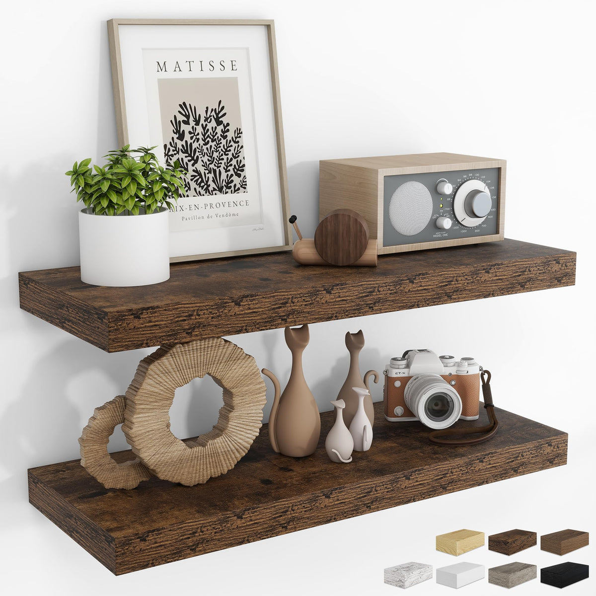RICHFOCUS 28Inch Floating Shelves for Wall 2 Pack Shelves for Bedroom|Kitchen|Bathroom|Laundry Room Rustic Wood Wall Mounted Shelf with Invisible Brackets for Books|Storage|Decor, Oak