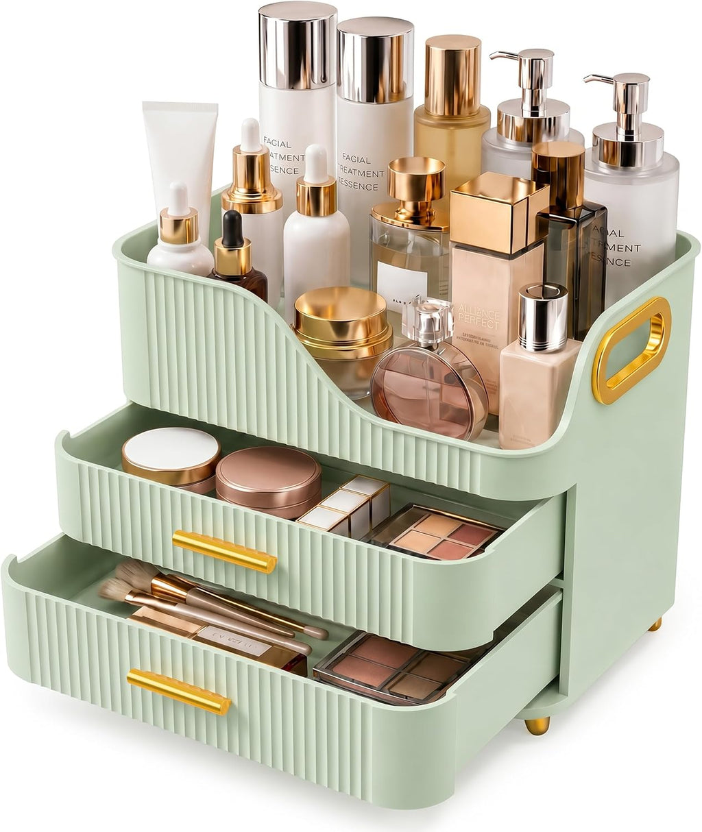 Booklov Large Makeup Organizer for Vanity, Bathroom Countertop, Green