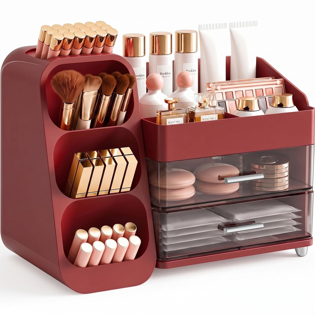 Booklov Large Makeup Organizer for Vanity Countertop, White