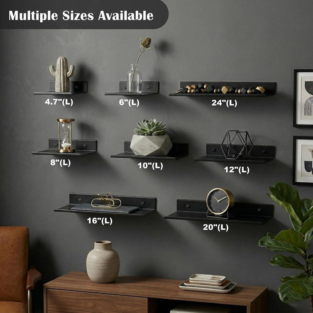 Z metnal Bathroom Shelf, Floating Shelves, Metal Display Wall Shelf, Aluminum, Wall Mounted, Matt Black,16 inch, 2 Pack
