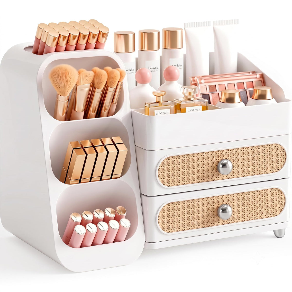 Booklov Large Makeup Organizer for Vanity Countertop, White