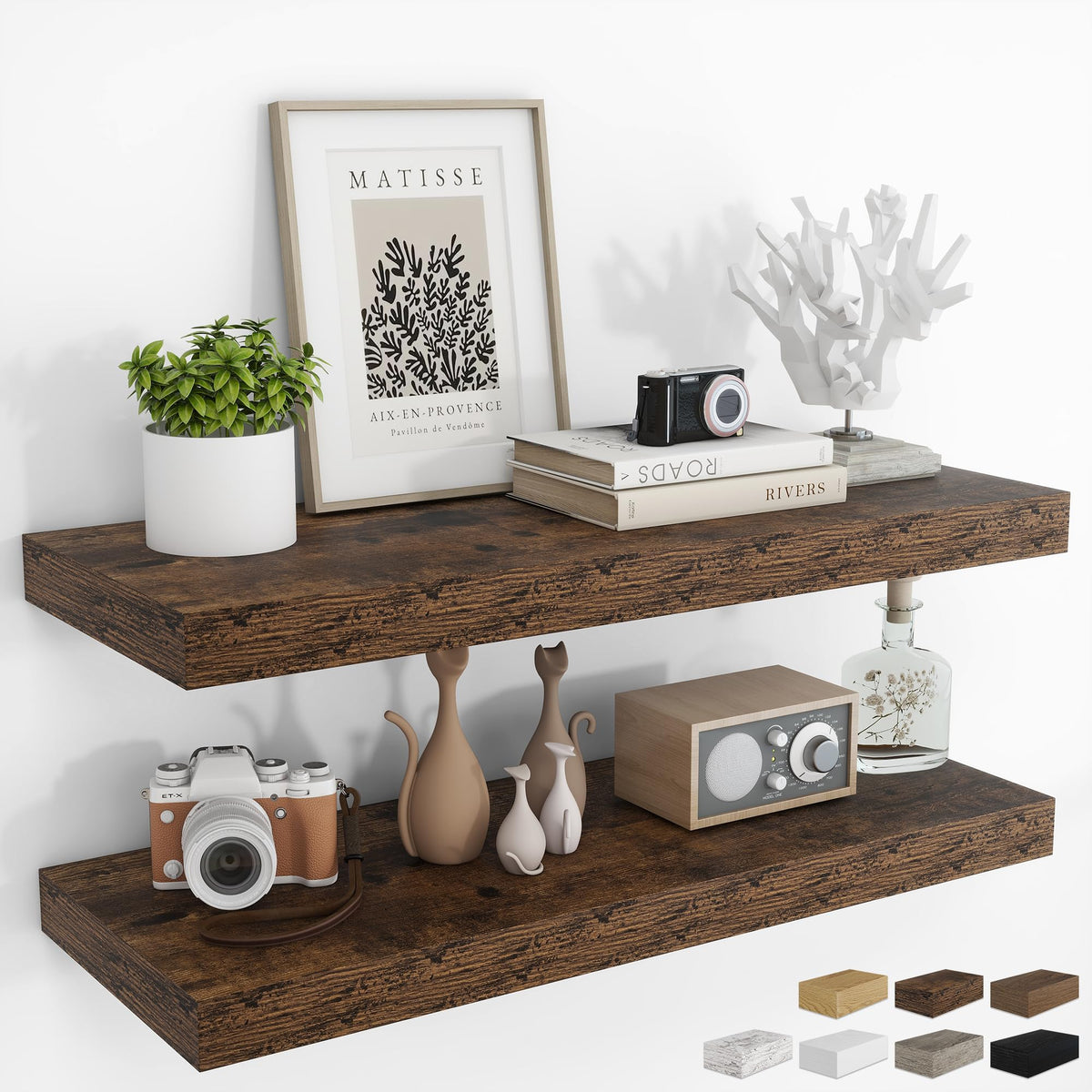 RICHFOCUS 28Inch Floating Shelves for Wall 2 Pack Shelves for Bedroom|Kitchen|Bathroom|Laundry Room Rustic Wood Wall Mounted Shelf with Invisible Brackets for Books|Storage|Decor, Oak
