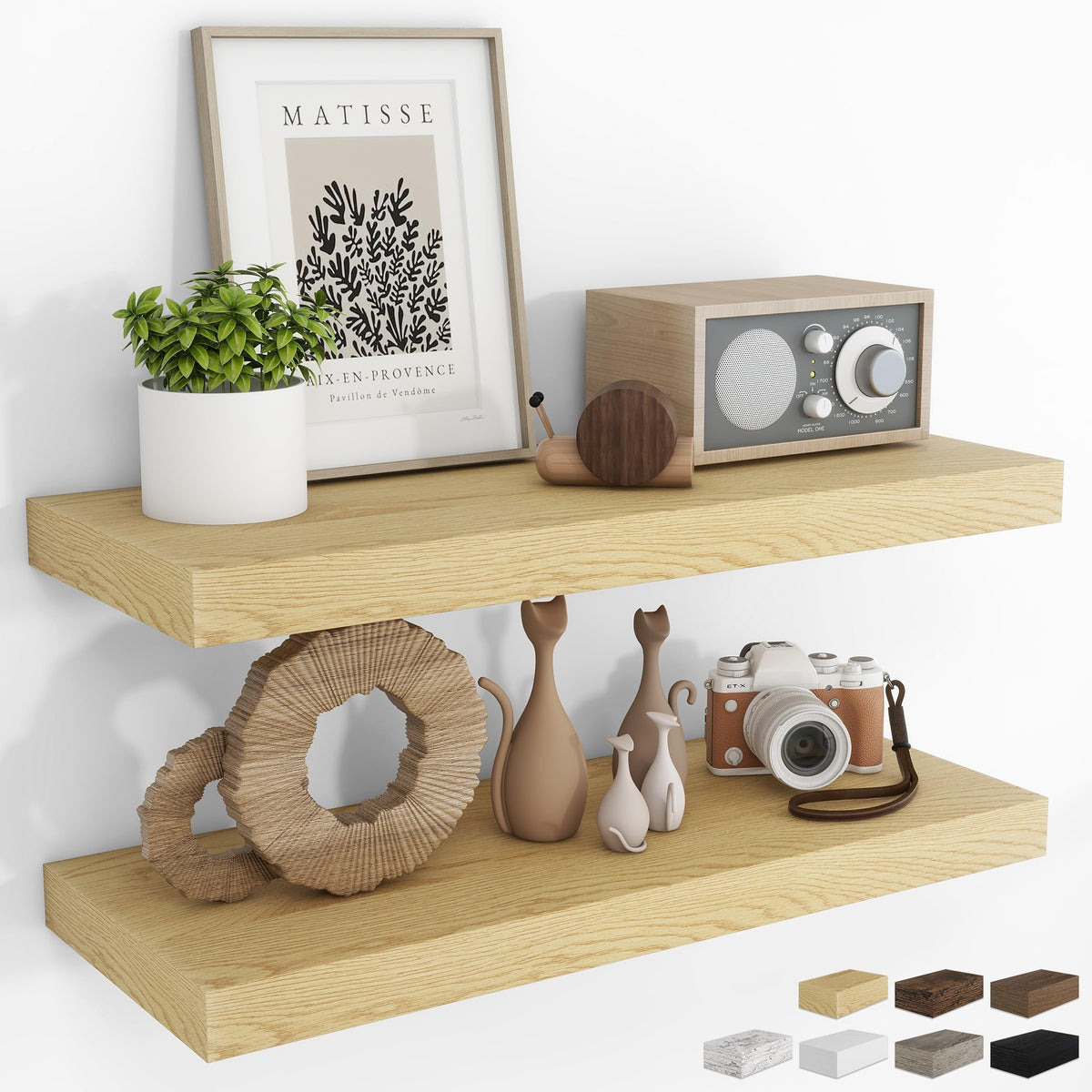 RICHFOCUS 28Inch Floating Shelves for Wall 2 Pack Shelves for Bedroom|Kitchen|Bathroom|Laundry Room Rustic Wood Wall Mounted Shelf with Invisible Brackets for Books|Storage|Decor, Oak