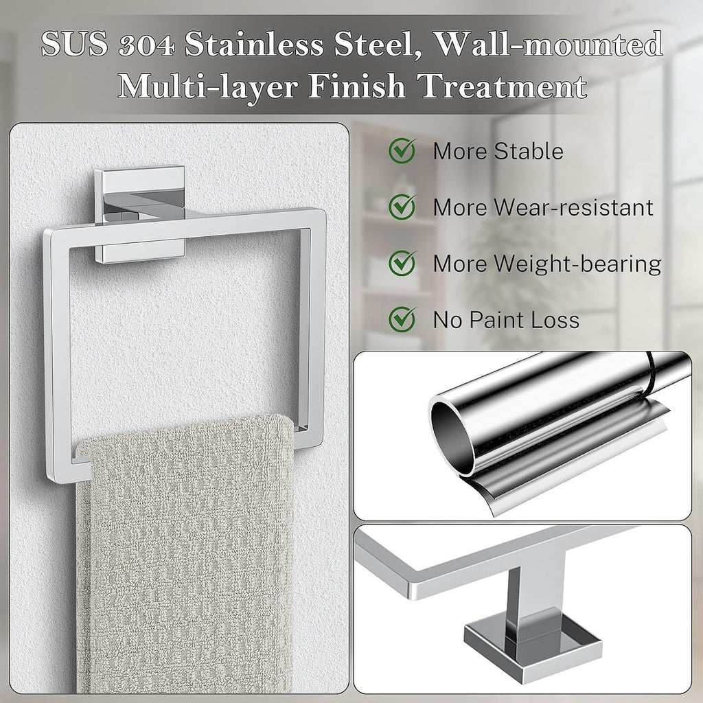 2-Piece Polished Chrome Towel Ring,Hand Towel Holder,Modern Towel Holder Stainless Steel Towel Rack Wall-Mounted Bathroom Towel Hanger