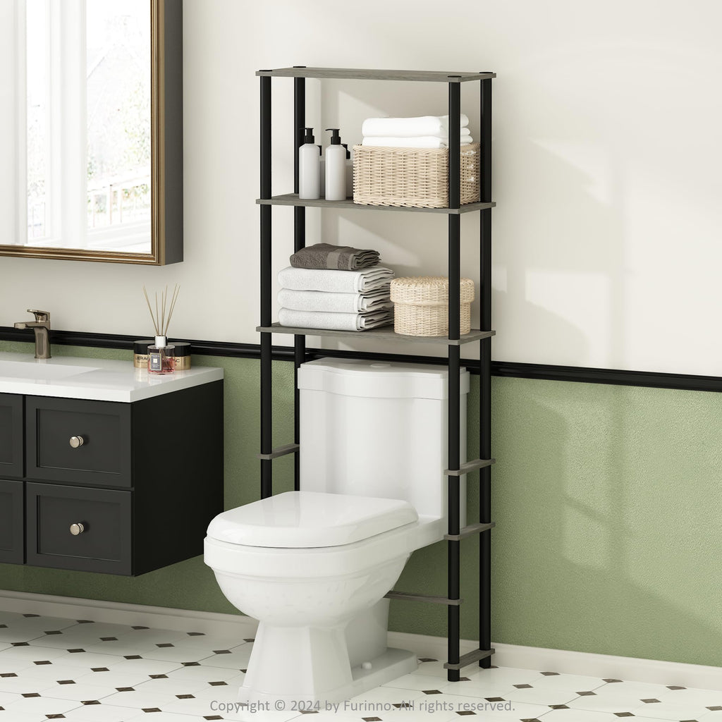 Furinno Turn-N-Tube Over The Toilet Storage, 5-Shelf Over The Toilet Organizer, Freestanding Space Saver Bathroom Shelf, for Bathroom Organizers and Storage, Plain White