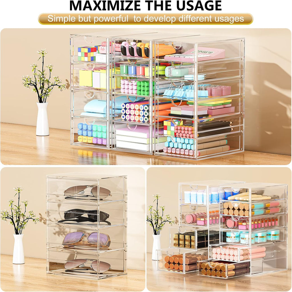 YFXCVSL 3-Pack Acrylic 15-Drawer Storage & Makeup Organizer for Desk