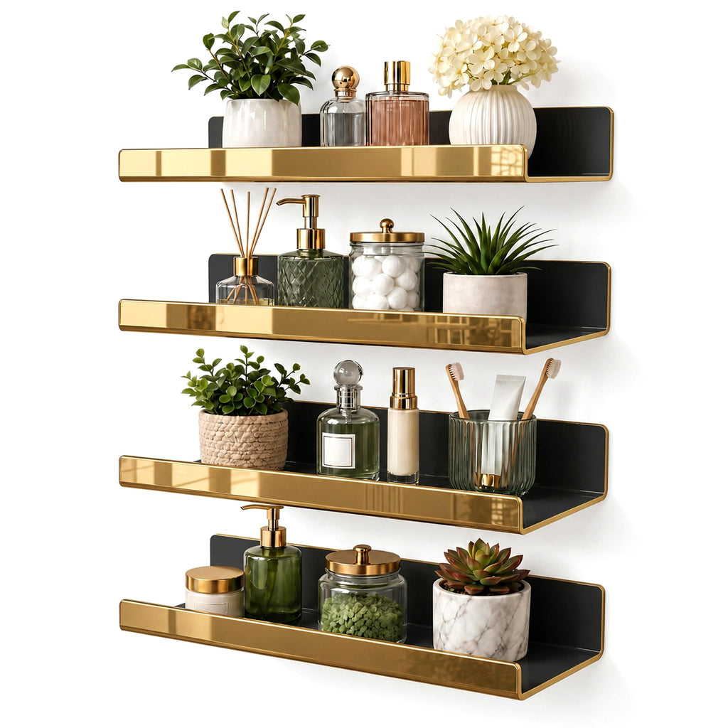 White Acrylic Bathroom Shelf Wall Mounted Floating Organizer with Front Lip