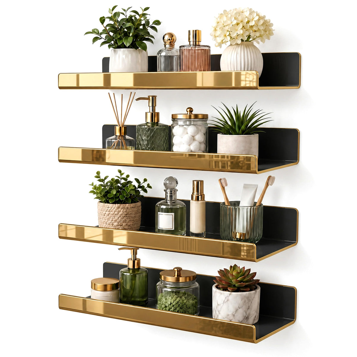 White Acrylic Bathroom Shelf Wall Mounted Floating Organizer with Front Lip