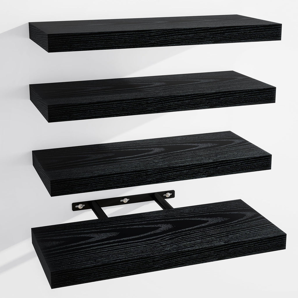 Venusmiles Bathroom Floating Shelves for Wall, 15" Wall Mounted Shelves with Invisible Brackets, 4 Small Wood Floating Wall Shelf Shelves for Living Room, Bedroom, Kitchen, Bathroom (Oak)