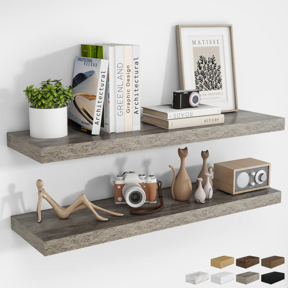 RICHFOCUS 28Inch Floating Shelves for Wall 2 Pack Shelves for Bedroom|Kitchen|Bathroom|Laundry Room Rustic Wood Wall Mounted Shelf with Invisible Brackets for Books|Storage|Decor, Oak