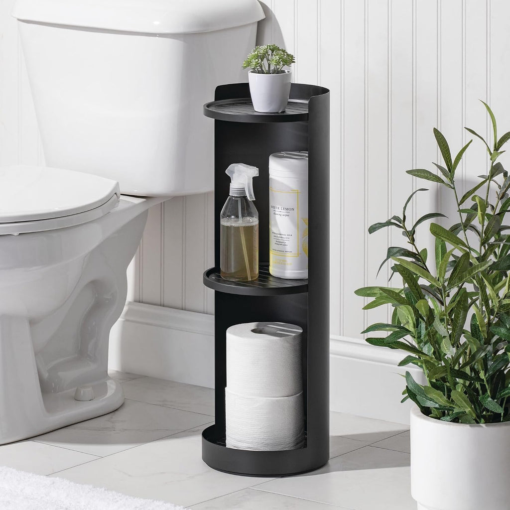 iDesign Freestanding 3-Tier Rotating Bathroom Organizer, Matte Black