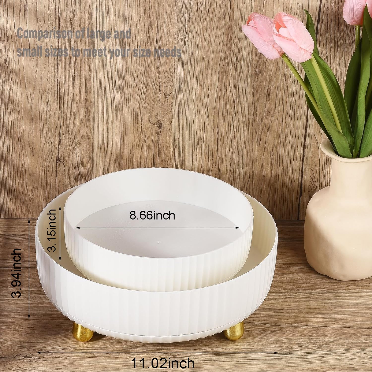 360 Rotating Makeup Perfume Organizer Skincare Tray, Small Ivory White