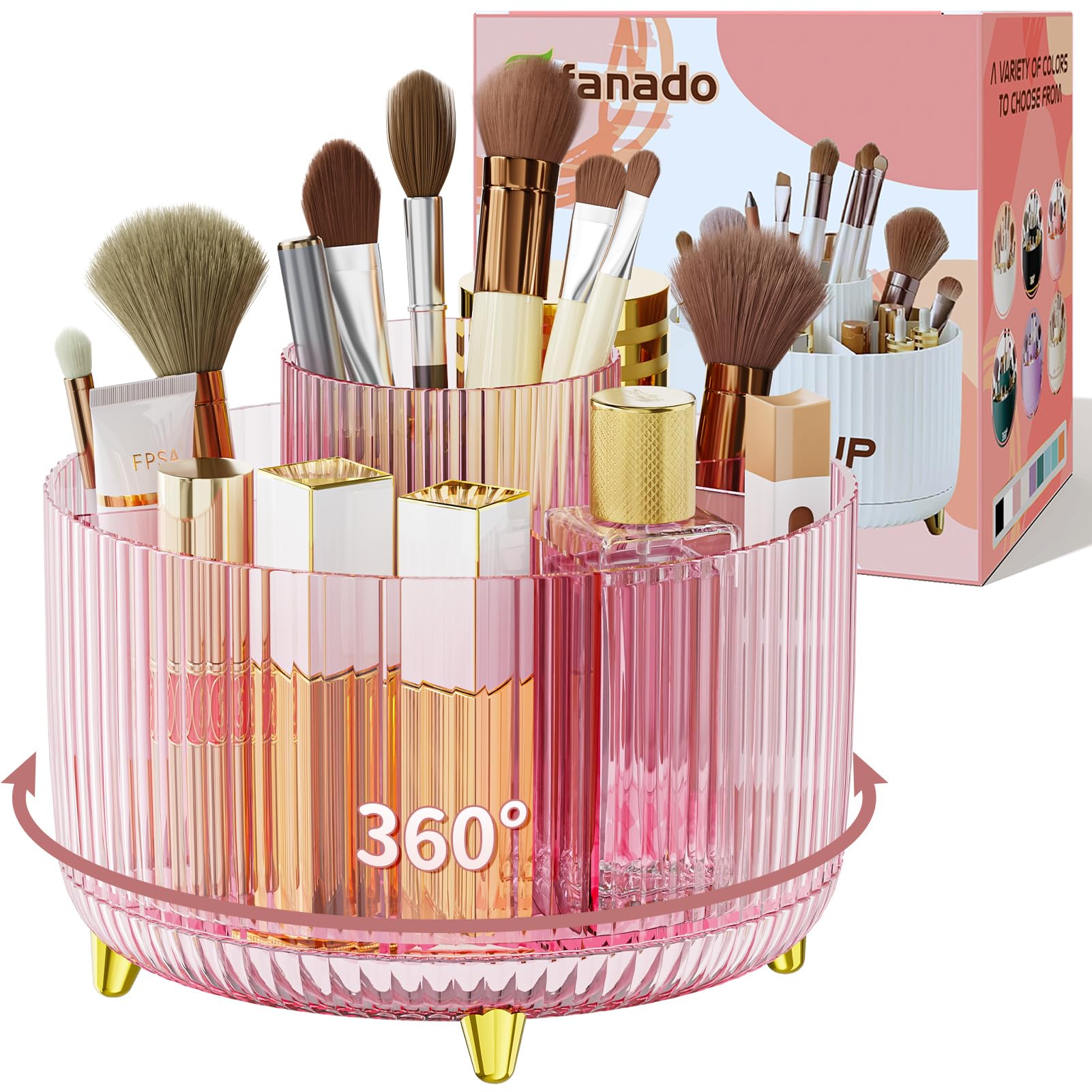 fanado 360° Rotate Makeup Brush Holder Organizer, Makeup Organizers Countertop, Makeup organization and Skincare Storage for Vanity, Desktop, Bathroom (White)