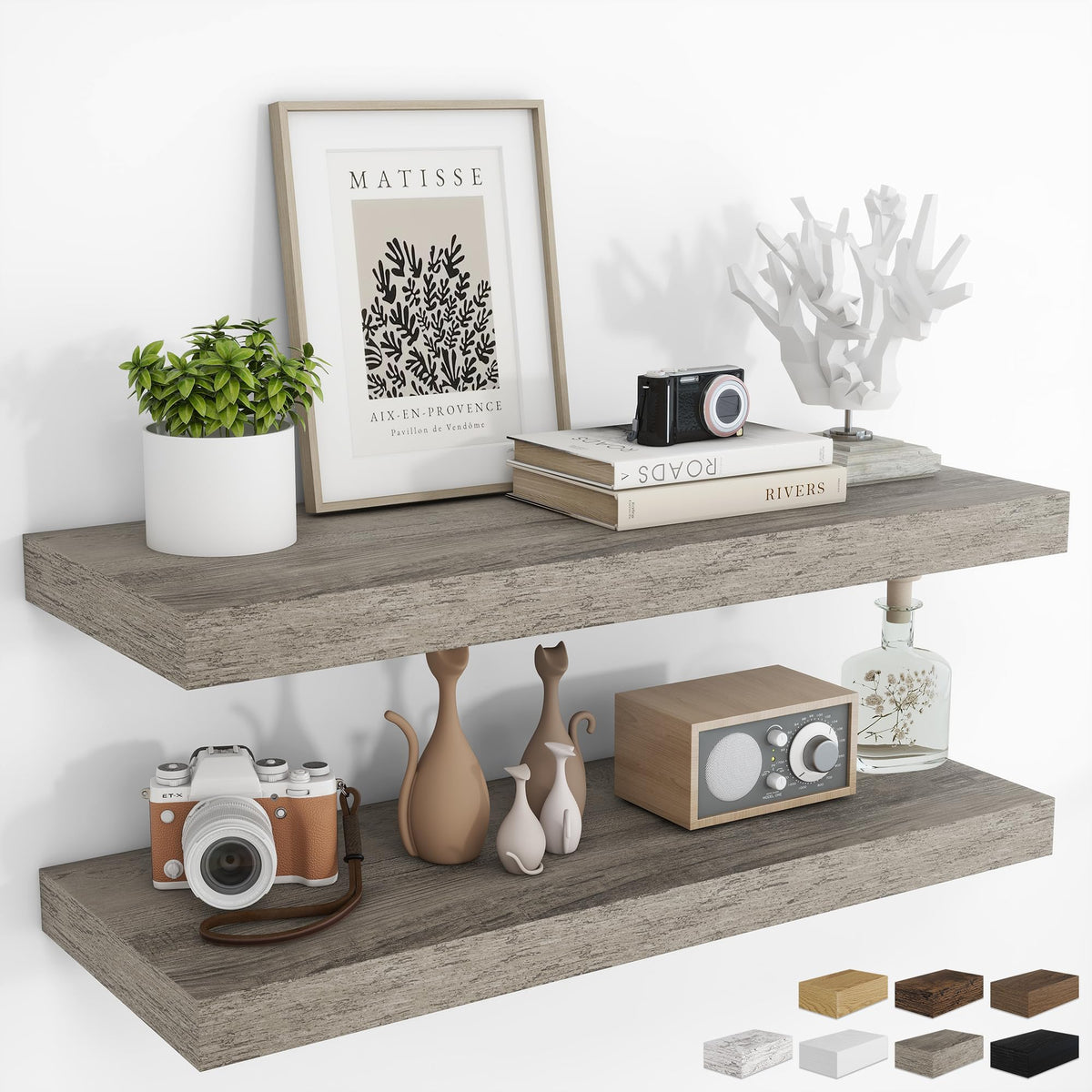 RICHFOCUS 28Inch Floating Shelves for Wall 2 Pack Shelves for Bedroom|Kitchen|Bathroom|Laundry Room Rustic Wood Wall Mounted Shelf with Invisible Brackets for Books|Storage|Decor, Oak