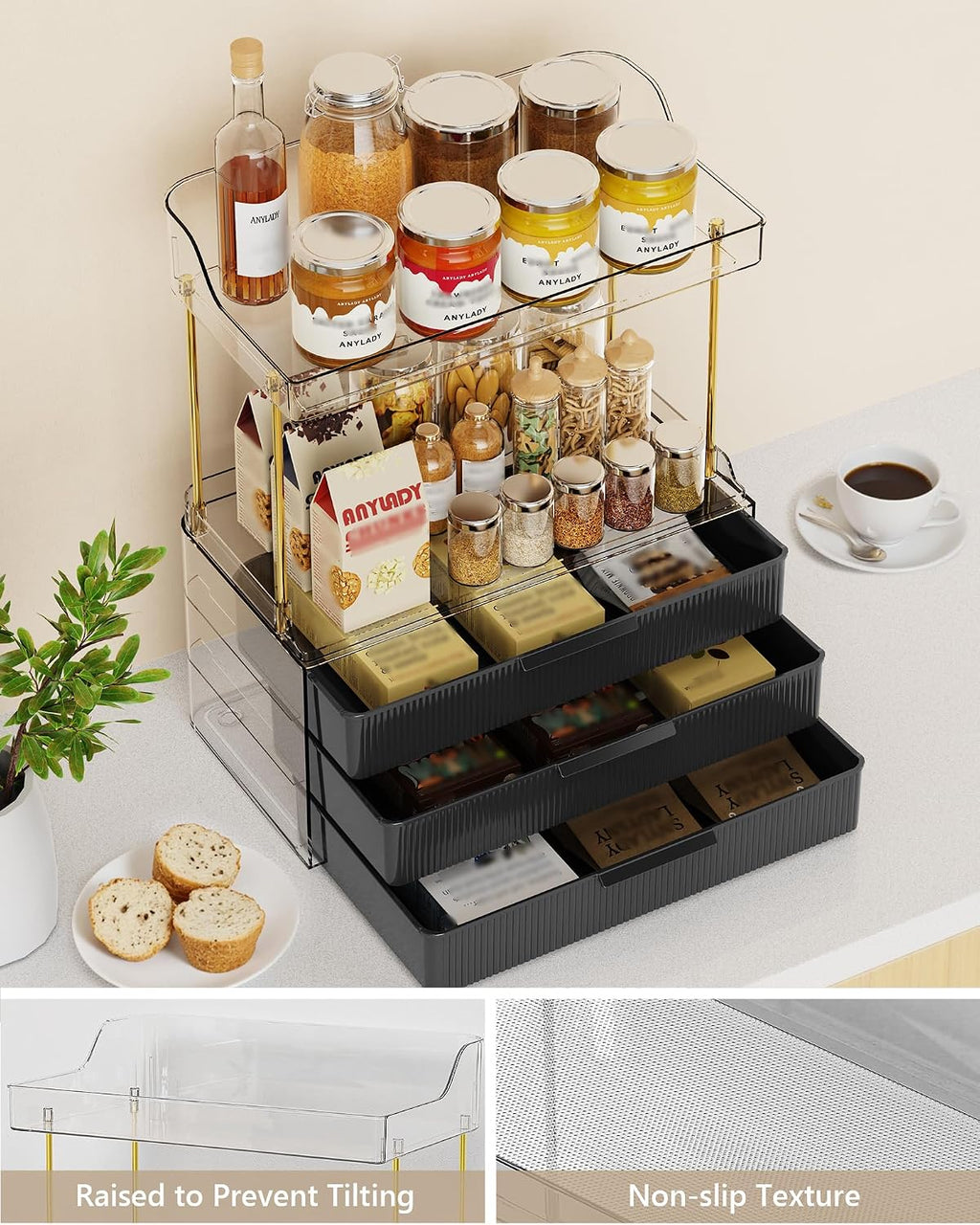 Anylady Bathroom Organizers and Storage, Makeup Organizer (Sturdy Durable Attractive), Ideal for Vanity, Countertop, Counter, Perfume, Skincare, Cabinet, Cosmetic, Dresser Organizer (deep black)