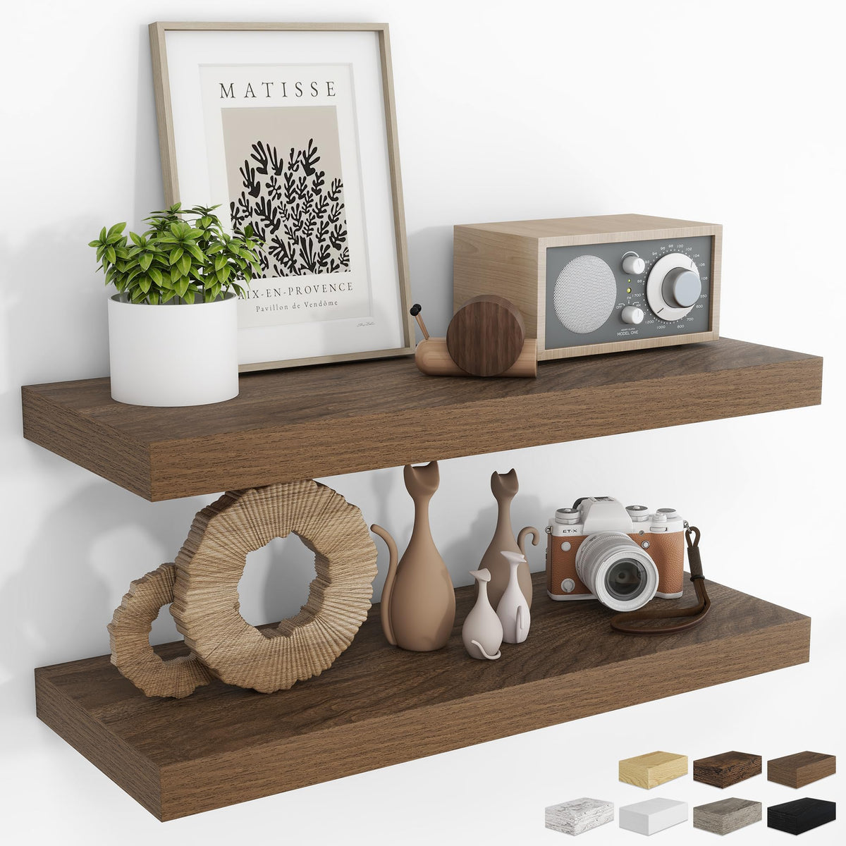 RICHFOCUS 28Inch Floating Shelves for Wall 2 Pack Shelves for Bedroom|Kitchen|Bathroom|Laundry Room Rustic Wood Wall Mounted Shelf with Invisible Brackets for Books|Storage|Decor, Oak