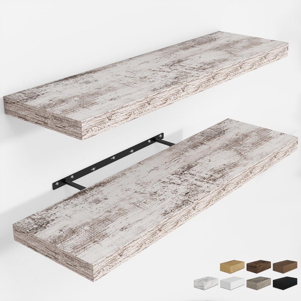 RICHFOCUS 28Inch Floating Shelves for Wall 2 Pack Shelves for Bedroom|Kitchen|Bathroom|Laundry Room Rustic Wood Wall Mounted Shelf with Invisible Brackets for Books|Storage|Decor, Oak
