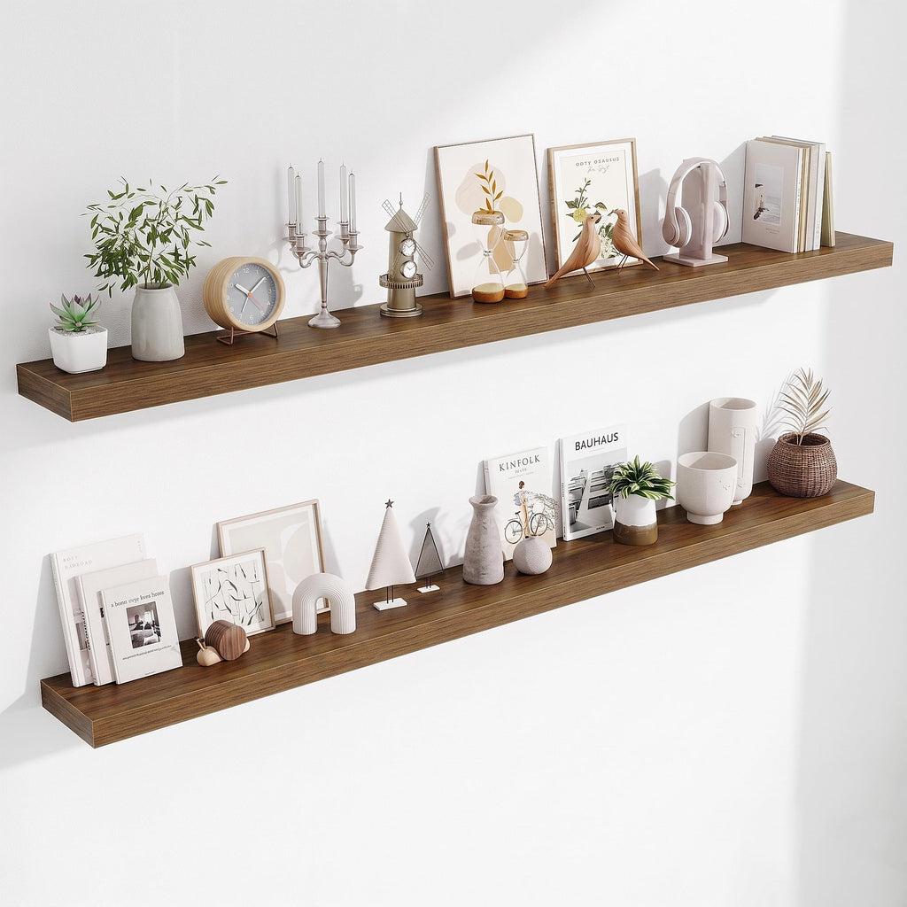 Fun Memories Floating Shelves Bathroom for Wall Mounted Shelves, 20 Inch Wood Shelf Set of 2, Home Storage & Display Decor, Walnut