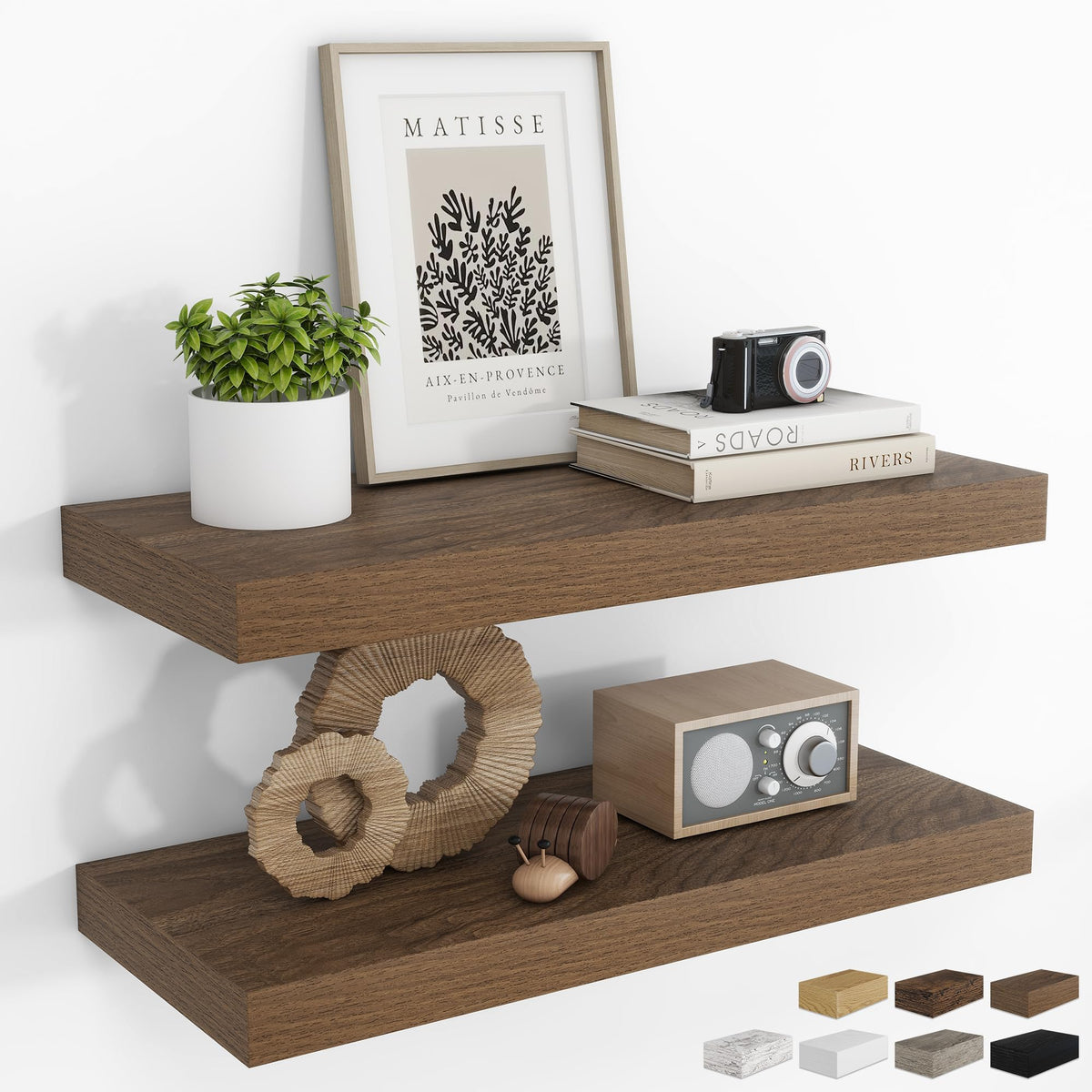 RICHFOCUS 28Inch Floating Shelves for Wall 2 Pack Shelves for Bedroom|Kitchen|Bathroom|Laundry Room Rustic Wood Wall Mounted Shelf with Invisible Brackets for Books|Storage|Decor, Oak