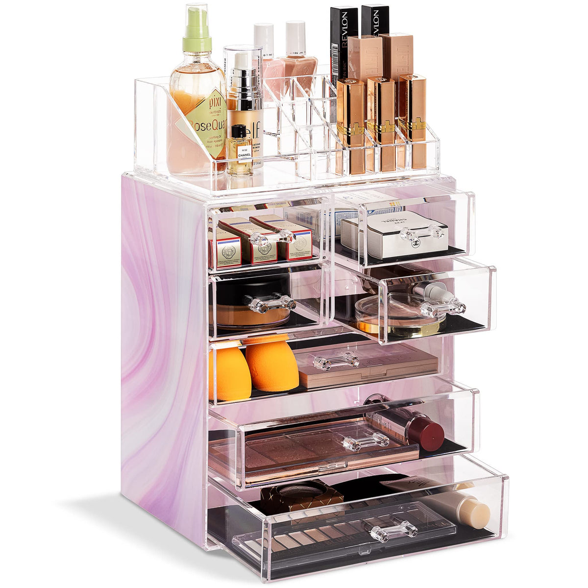 Sorbus Makeup Organizer, 7-Drawer Acrylic 2-Piece Set (Clear)