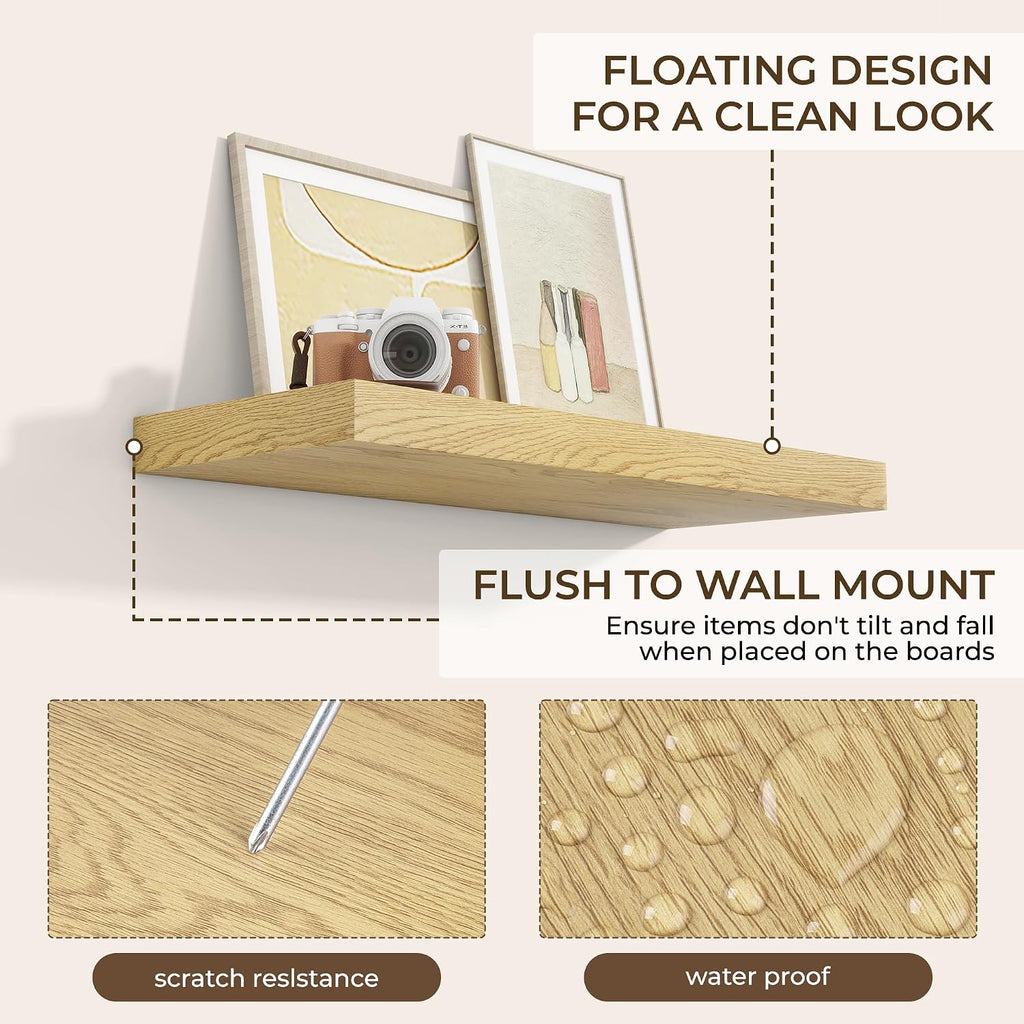 RICHFOCUS 28Inch Floating Shelves for Wall 2 Pack Shelves for Bedroom|Kitchen|Bathroom|Laundry Room Rustic Wood Wall Mounted Shelf with Invisible Brackets for Books|Storage|Decor, Oak