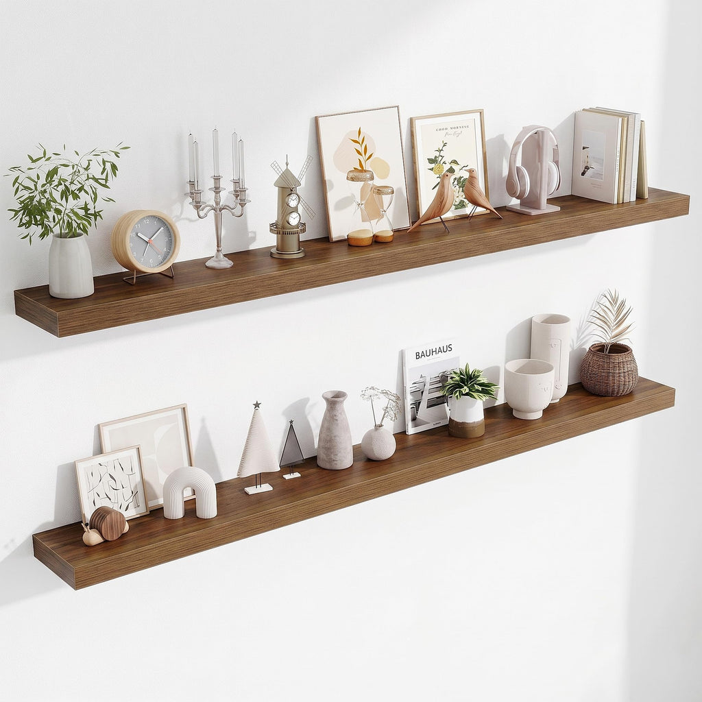 Fun Memories Floating Shelves Bathroom for Wall Mounted Shelves, 20 Inch Wood Shelf Set of 2, Home Storage & Display Decor, Walnut