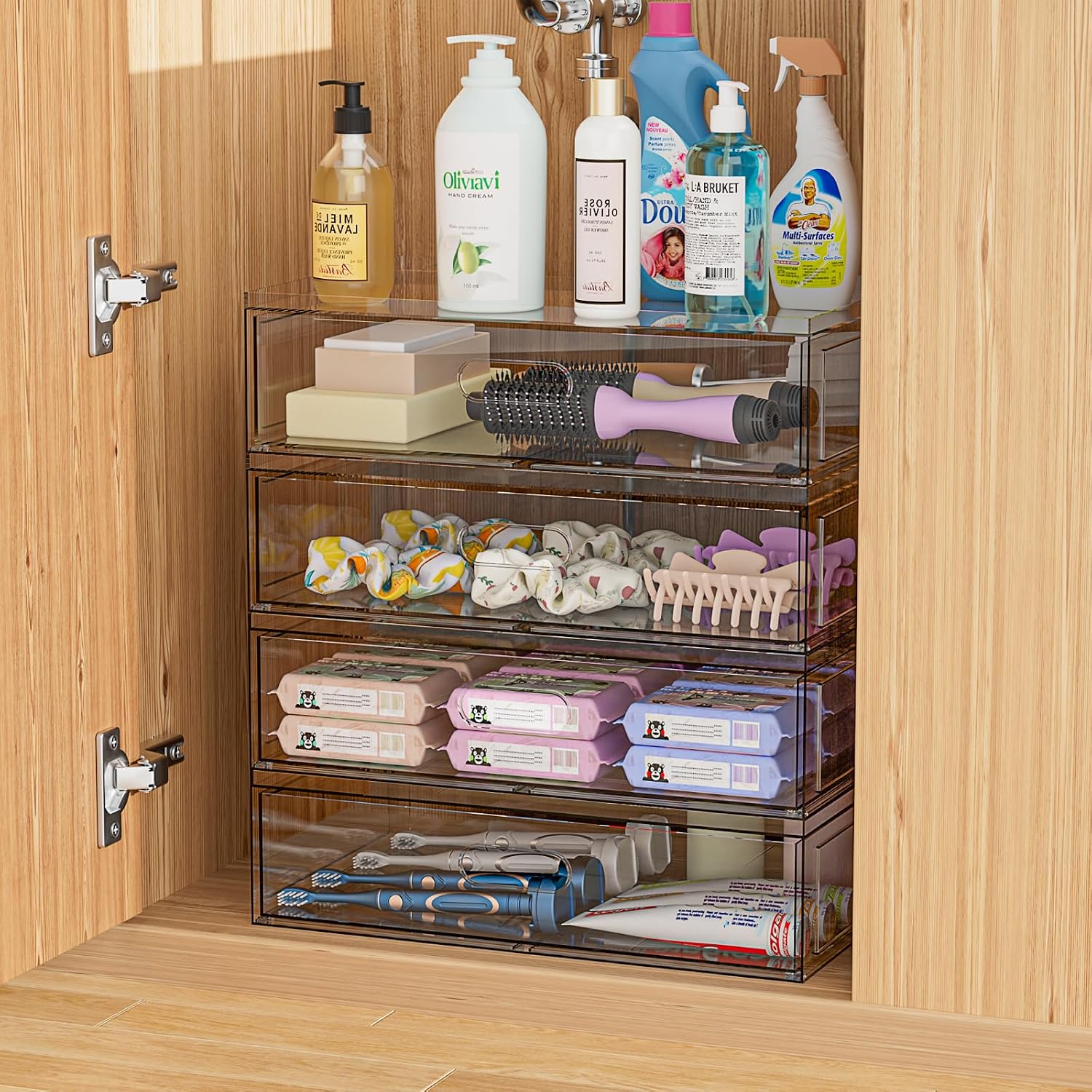 Clear Stackable Makeup Organizer with Drawer, 12''W Acrylic Storage Drawers