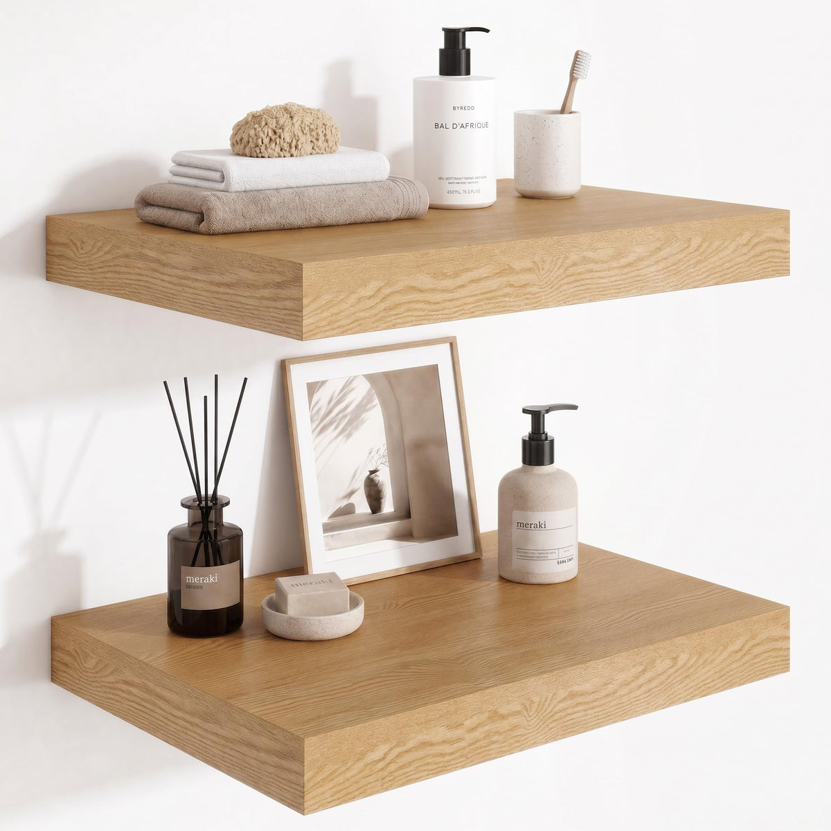 Deep Floating Shelves for Wall, 12 Inch Wide Small Wall Shelves Set of 2, 2 Inch Thick Invisible Wall Mounted Shelves for Bathroom Bedroom Nursery,Walnut Color